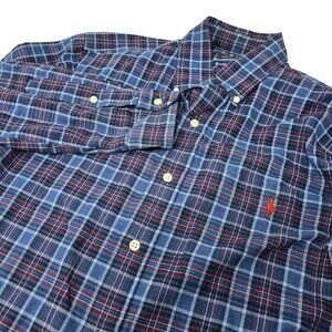 Ralph Lauren Button Down Dress Shirt Size Medium Classic Fit Blue Red Long Sleev